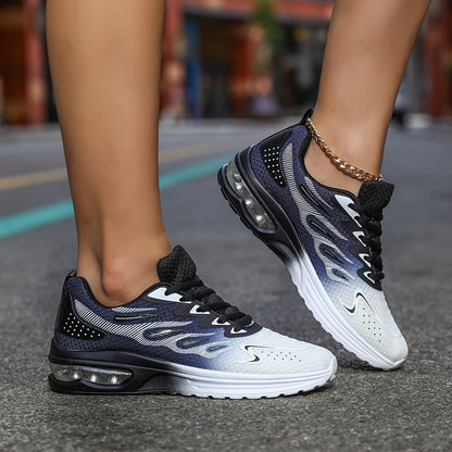 Women'S Breathable Mesh Running Shoes with Air Cushion - Lightweight Casual Sneakers, Camouflage Print, Lace-Up Low Tops for All-Season Comfort, White & Navy Design, Ladies Sneakers, Comfortable Footwear, Stylish Sneakers, Cu