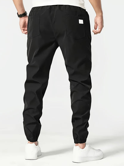 Men's Beige Cargo Pants with Multiple Pockets - Machine Washable, Comfortable Loose Fit, Ideal for Outdoor Activities, Durable Polyester Fabric