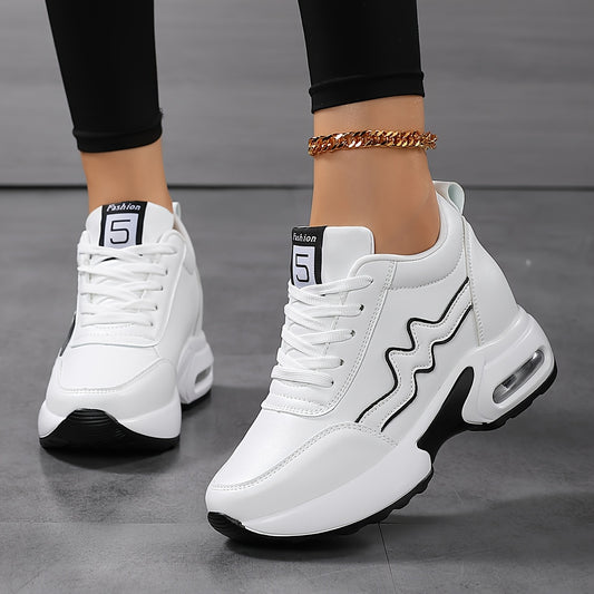 Women'S High-Top Sneakers with Thick Sole - Comfortable, Breathable, Casual White Sneakers with Lace-Up Closure, Stylish Design for All Seasons, Casual Footwear | Stylish High Top Sneakers | Comfortable Footwear