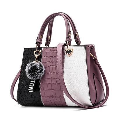 Cocogigi Elegant Women'S Crocodile Pattern Handbag with Removable Strap, Large Capacity, Black & White Design, Stylish Handbag for Mom, Friend, Or Gift, Crocodile Texture