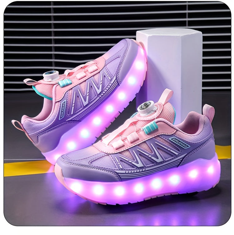 Children's pulley shoes for girls rechargeable glowing four-wheel removable sneakers with wheels