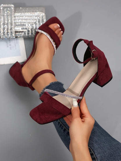 Women'S Fashionable Strappy Block Heel Sandals - Beige, Square Toe, Buckle Closure, All-Season Wear, Synthetic Faux Leather Upper & Insole, Stylish High Heel Sandals|Square Toe Sandals|Buckle Closure Sandals
