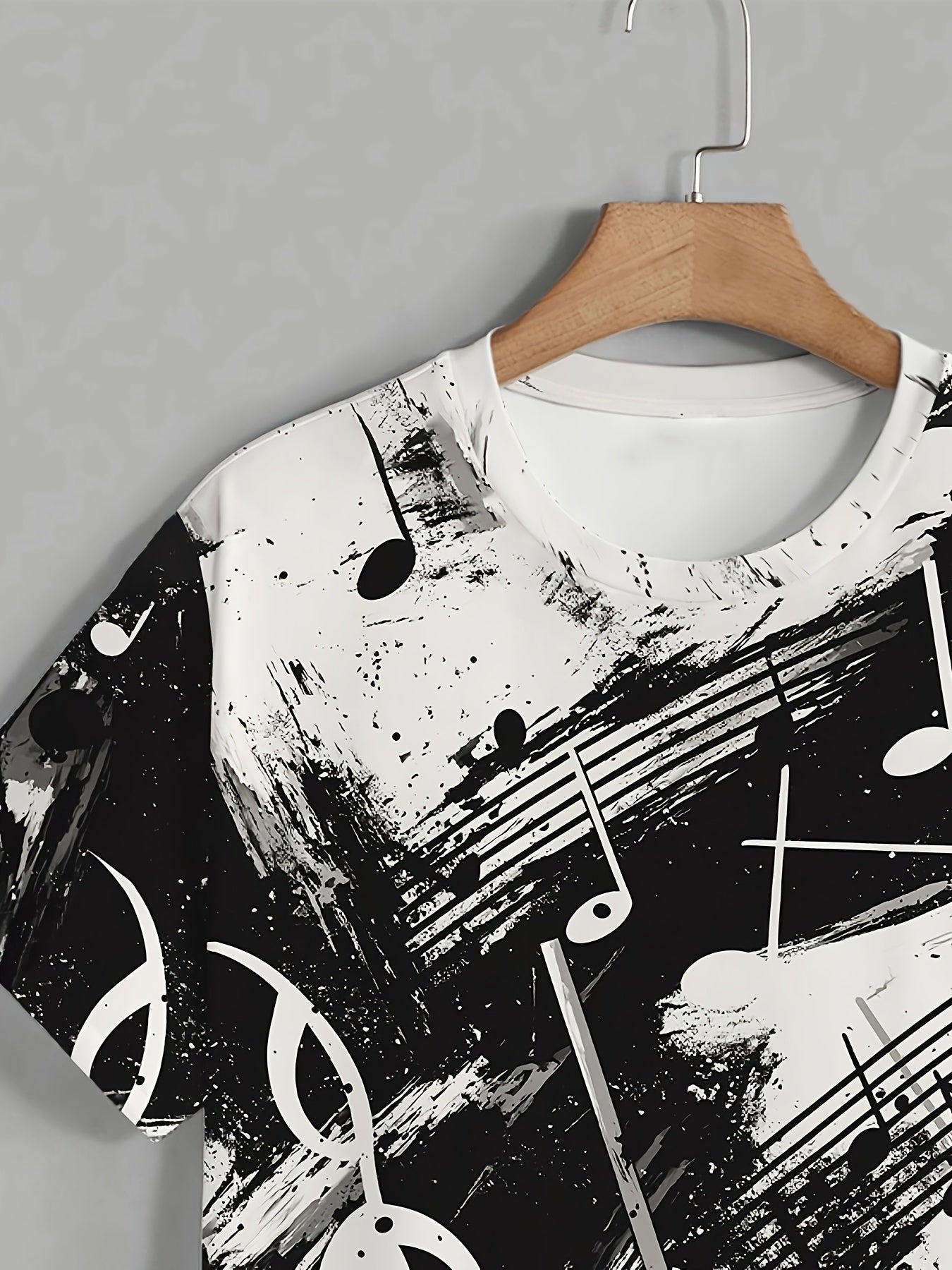 OBM Men's Casual Short Sleeve T-Shirt - Music Note & Splatter Print Design, 100% Polyester, Breathable Summer Tee, Regular Fit, Machine Washable, Musicthemed Apparel, Smooth Texture Fabric