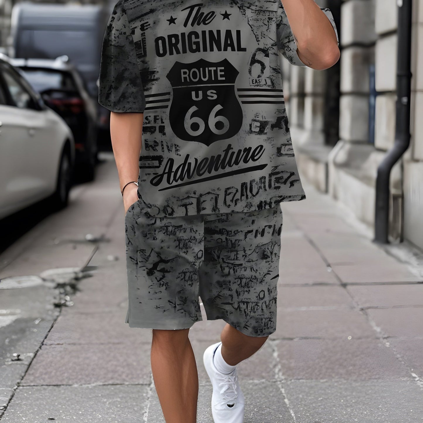 Men's Printed Short Sleeve T-shirt + Shorts Set Casual Sports Suit Breathable Outdoor Leisure Men's T-Shirt Five-Pants Set Summer 3D Printing Set Adult Male