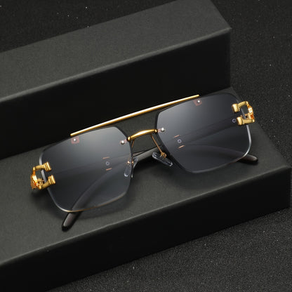 One Pair of Men's Metal Square Frameless Double Bar Vintage High-Quality Exquisite Lightweight Fashion Glasses Suitable for Daily Wear