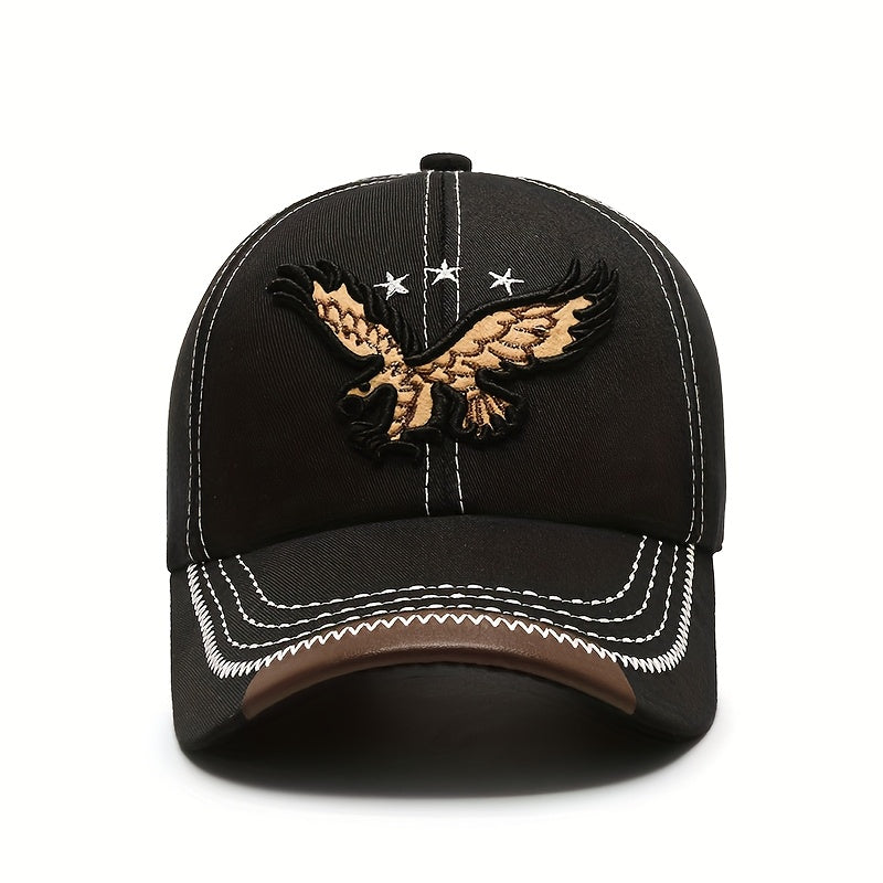 1pc Navy Blue Eagle Embroidered Baseball Cap for Men & Women - Stylish Unisex All-Season Hat with White Stitching, High-Quality Casual Sportswear Accessory, Outdoor Headwear, Trendy Headwear, Sturdy Construction, Sports Fans