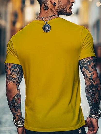 Men'S Brown T-Shirt with ECG Heartbeat Graphic - Casual Streetwear, Short Sleeve, Round Neck, Stretch Fabric, All-Season Comfort, Casual Streetwear Tee | Round Neck Tshirt | Comfortable Fit