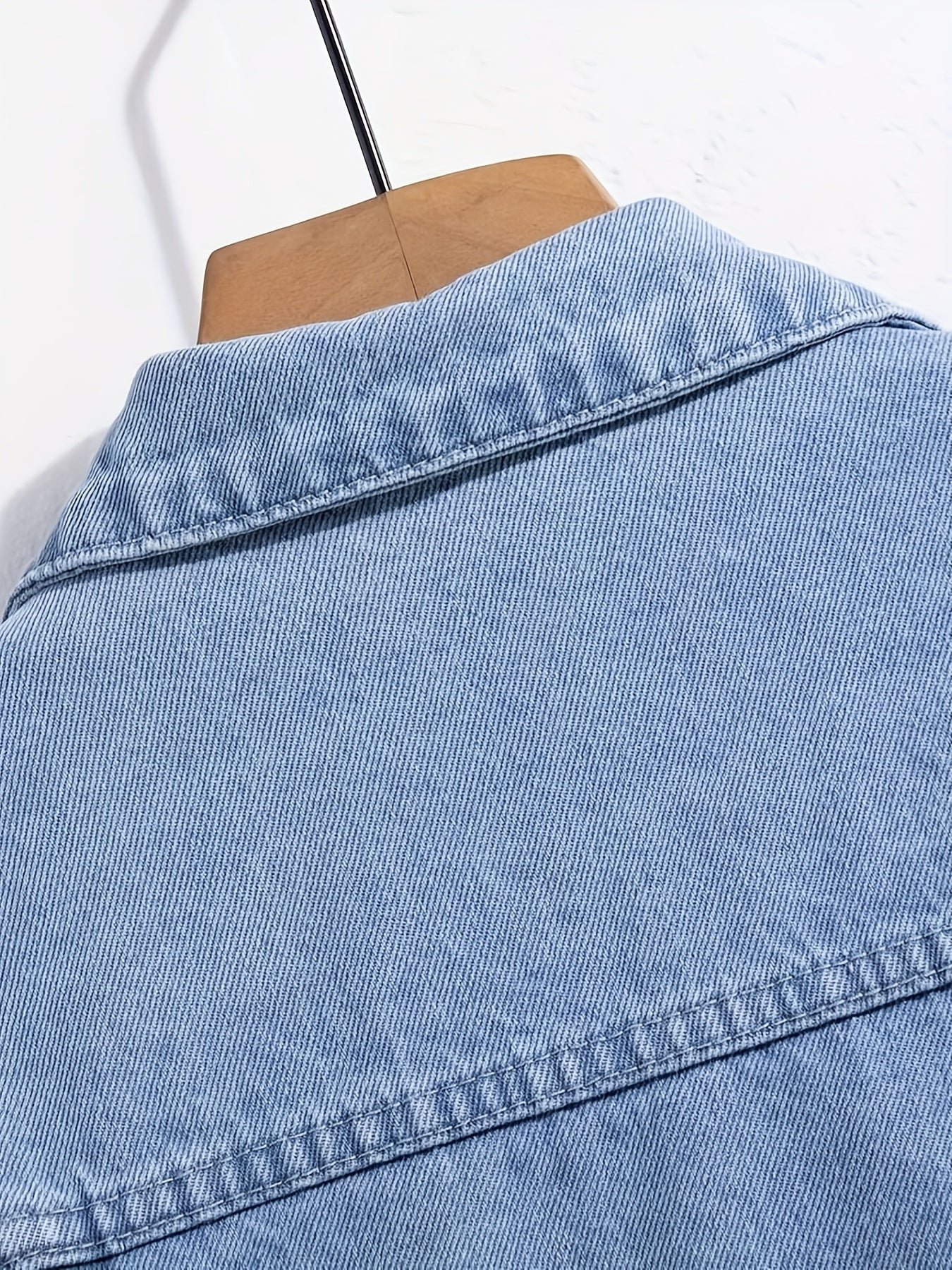 1pc Men'S Casual Slim-Fit Cotton Denim Jacket, Solid Color Lapel Collar with Pockets, Woven Non-Stretch Fabric, 80% Cotton 20% Polyester