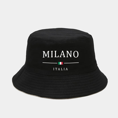 1pc MILANO ITALY Printed Bucket Hat - Lightweight Breathable Sun Hat with Italian Flag Design, Foldable Fisherman Cap for Men & Women, Outdoor Sports Travel, Spring Summer (Black/White), Vacation Headwear