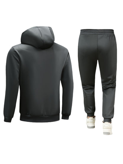 Men'S Sports Casual Suit, Spring and Autumn Hooded Cardigan Sweatshirt Set, Outdoor Sports Running Wear Fitness Home Clothes High-Quality Two-Piece Men'S Top and Bottom Outfit