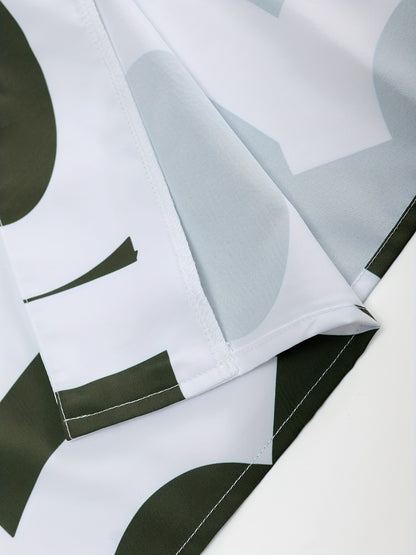 Men's Suit with Black and White Letter Print, Short Sleeve, Open Collar Shirt and Shorts, Casual Set