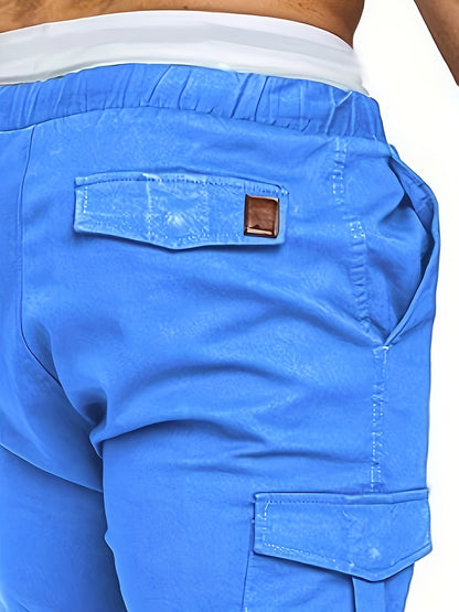 Men'S Casual Cargo Pants, 95% Cotton 5% Spandex, Skinny Fit, Solid Color, Long Length, Woven Fabric, Non-Stretch, with Pockets, 215g/m² Weight