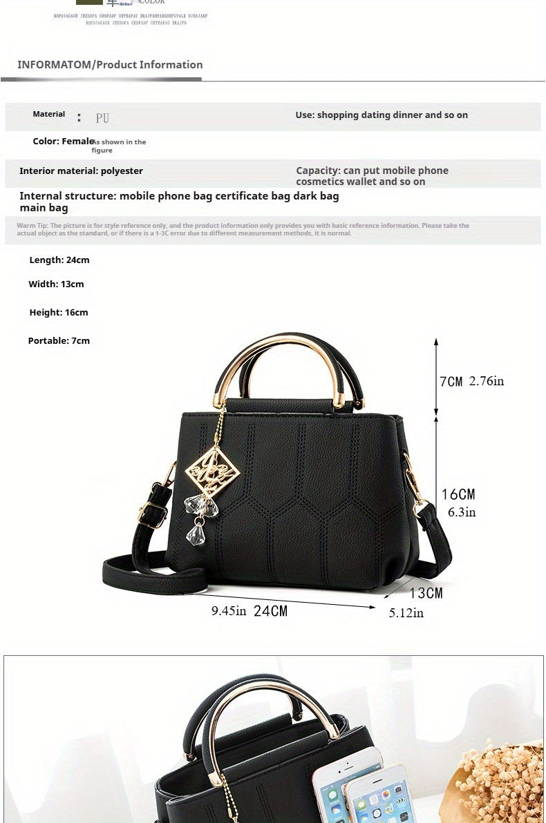 2025 New Women's Geometric Hexagon Pattern Crossbody Bag with Adjustable Strap & Golden-Tone Hardware - Zipper Closure, Polyester Lining, Multiple Colors (Khaki/Dark Gray/White/Pink/Red/Black) - Versatile for Casual & Formal