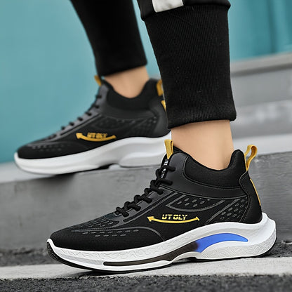 Men'S High-Top Lace-Up Athletic Sneakers - Breathable Fabric, PVC Sole, EVA Insole, Stylish Blue & White Design for Casual and Outdoor Activities, Everyday Sneakers | Sporty Casual Shoes | Durable PVC Sole