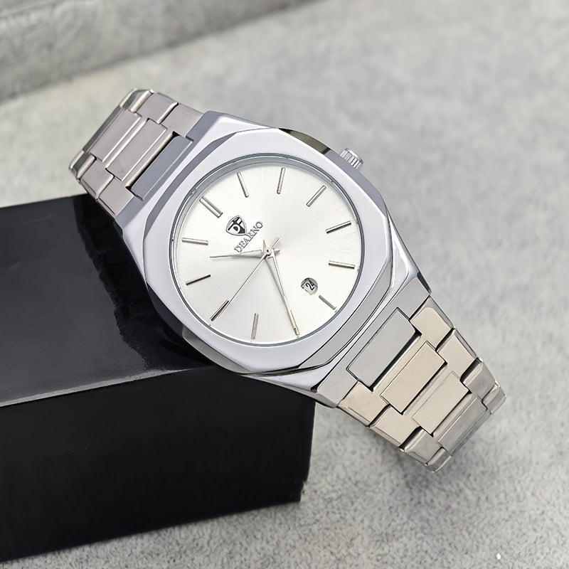 Elegant Men's Quartz Watch - Luminous Hands, Golden-Tone Dial with Stainless Steel Band, Date Display, Business Style, Non-Rechargeable Battery