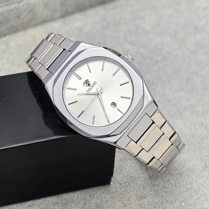 Elegant Men's Quartz Watch - Luminous Hands, Golden-Tone Dial with Stainless Steel Band, Date Display, Business Style, Non-Rechargeable Battery