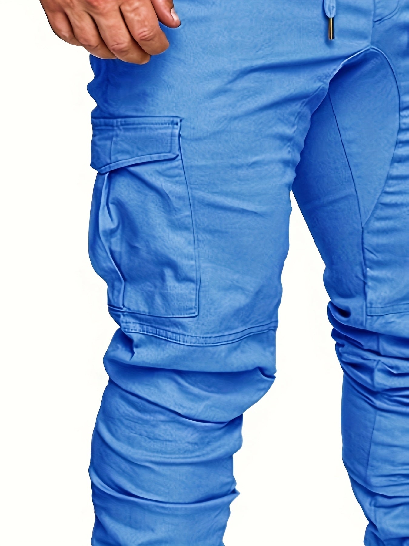 Men'S Casual Cargo Pants, 95% Cotton 5% Spandex, Skinny Fit, Solid Color, Long Length, Woven Fabric, Non-Stretch, with Pockets, 215g/m² Weight