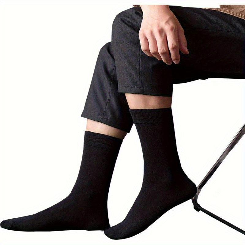 10 Pairs Men's Classic Dress Socks - Lightweight Breathable Office Business Casual Crew Socks, Solid Black, Machine Washable Comfort Fit, Smooth Texture