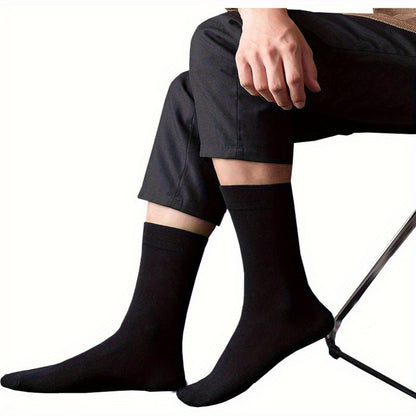 10 Pairs Men's Classic Dress Socks - Lightweight Breathable Office Business Casual Crew Socks, Solid Black, Machine Washable Comfort Fit, Smooth Texture