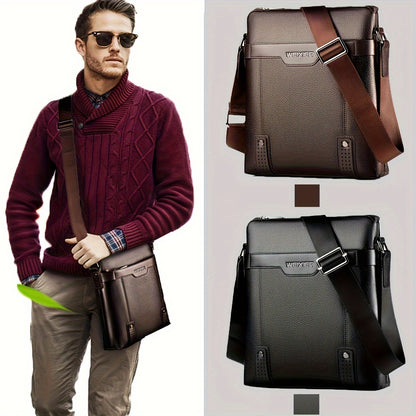 WEIXIER Men's Fashion Crossbody Bag - Adjustable Strap, Faux Leather, Deep Brown | Casual Street Style Shoulder Bag for Outings