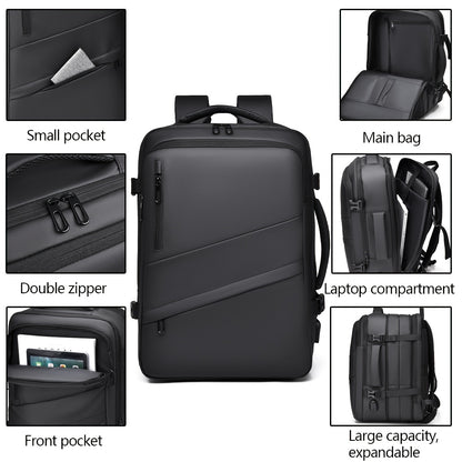 1pc HUABUPS Expandable Travel Backpack with USB Charging Port, 39.62 cm Laptop Backpack for Men & Women, High Quality Business Commuter Backpack with Multiple Compartments, Dilation Design & Padded Straps - Ideal Gift for Chr