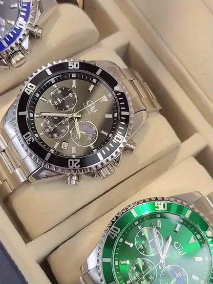 1pc New Fashion Stainless Steel Luxury Quartz Watch, High-end, Casual, Round Dial, Multi-scale, Night Light, Date Display, with Birthday, Holiday, Anniversary, for Men, Travel, Party