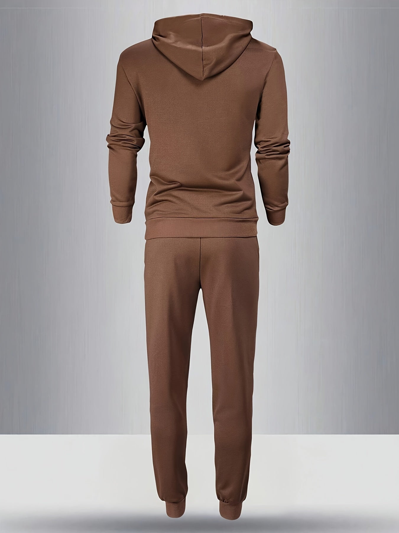 Men's Long Sleeve Hooded Sweatshirt + Threaded Sweatpants Set Spring and Autumn Solid Color Pullover Regular Long Sleeve T-shirt and Pants Belt Drawstring Casual Sports Trousers Two-piece Set
