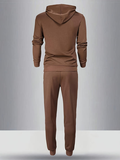 Men's Long Sleeve Hooded Sweatshirt + Threaded Sweatpants Set Spring and Autumn Solid Color Pullover Regular Long Sleeve T-shirt and Pants Belt Drawstring Casual Sports Trousers Two-piece Set