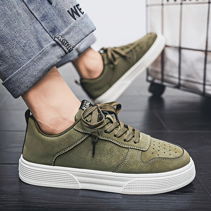1 Pair MAINALUN Men'S Skateboarding Sneakers - Low-Top Lace-Up Casual Shoes with Thick PVC Sole, Breathable Fabric Lining & Durable Synthetic Upper for Daily Wear, Outdoor, Travel, Parties - Green/Black/Khaki, Skateboarding S