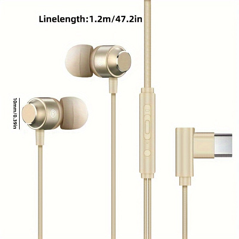 1pc Aluminum Wired Headphones with Mic, HiFi Bass, Noise Cancelling Voice Call, Push Button Volume Control, Non-Waterproof, 3.5mm & Type-C Jack, for Mobile Phones, Computers, Gaming, Karaoke - Ideal Gift for Men and Women, He