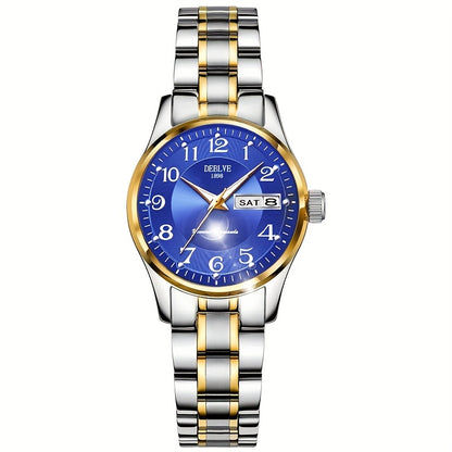 DEBLVE Women'S Watch - Glowing Face, Steel Strap, Week Calendar Display, Perfect Present for Birthdays, Celebrations, And Anniversaries