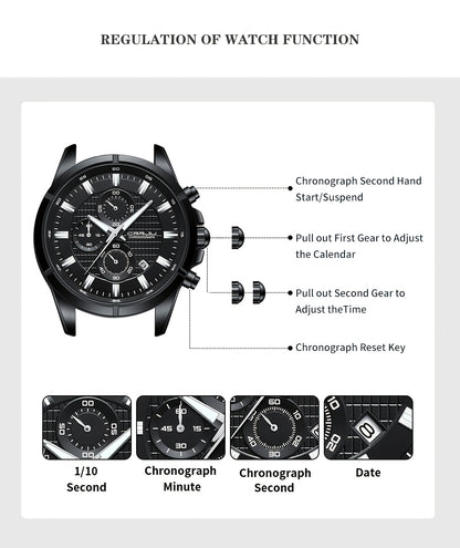 CRRJU Men's Watch Fashion Luxury Multifunctional Stainless Steel Quartz Watch