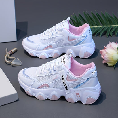 Women's Breathable Mesh Sneakers - Casual Lace-Up, Low Top Sneakers with Faux Cover & PU Sole for Summer