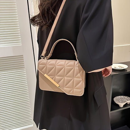 1pc Stylish Black Quilted Crossbody Bag with Magnetic Clasp & Adjustable Strap – Elegant -Pattern Design for Everyday Use, Work, and Outings, Small Crossbody Bag