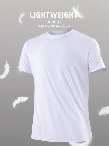 Men's Lightweight Sports T-Shirt - 100% Polyester, Moisture-Wicking, Breathable, Smooth Fabric, Round Neck, Short Sleeve, for Sports, Training, Casual, Party, Beach, Night Out - Unisex-Adult