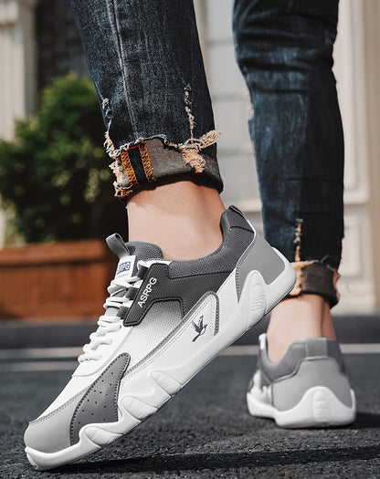 Men's Breathable Low-Top Casual Sneakers - Sporty Lace-Up Walking Shoes with Navy/White/Golden Accents, All-Season Outdoor & Everyday Comfort, Durable Fabric Upper & PVC Sole, Comfortable Footwear, Sleek Shoe Design, Lightwei