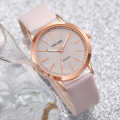 Women's Casual Quartz Watch with Frosted Scale Dial + Jewelry Set 6pcs/set without Watch Box