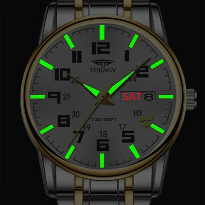 1pc New Stainless Steel with Digital Men's Watch Calendar Week Display Fashion Trend Life Travel Luminous Casual Sport Business Watch Ideal for Birthday Gifts Holiday Gifts Gifts