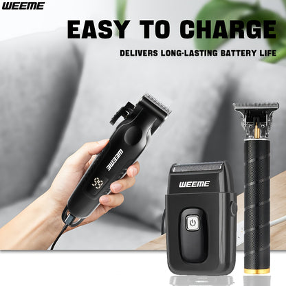 WEEME Men'S Grooming Three-Piece Set Multifunctional Electric Clipper Trimmer with Alloy Stainless Steel Blade Three-Speed Adjustment USB Fast Charging LCD Power Display Ultra-Long Battery Life Essential for Home Travel Car B