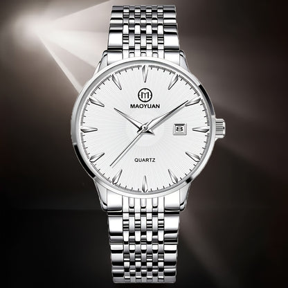 MAOYUAN Men'S Luxury Stainless Steel Quartz Watch with Date Display and Luminescent Hands - Elegant Green Dial, Metal Bracelet, Perfect for Business and Casual Attire, Ideal Gift for Men, Casual Watch | Elegant Watch | Quartz
