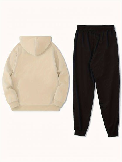2pcs, Men's Solid Color Hoodie And Joggers Set For Spring And Fall