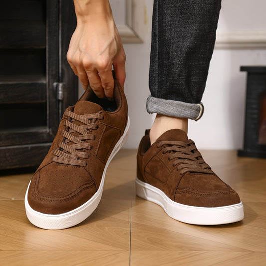 Men's Lightweight Breathable Casual Sneakers - Shock-Absorbing MD Sole, All-Season Outdoor Hiking & Skate Shoes, Brown Synthetic Low-Top Lace-Up for Camping, Daily Wear (Extended Sizes Available), Simple Street Style | Fabric