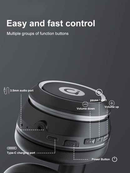 ASUS over-ear wireless headphones with microphone, foldable, long battery life, includes 3.5mm audio cable for PC connection, wireless compatibility with Android and iOS.