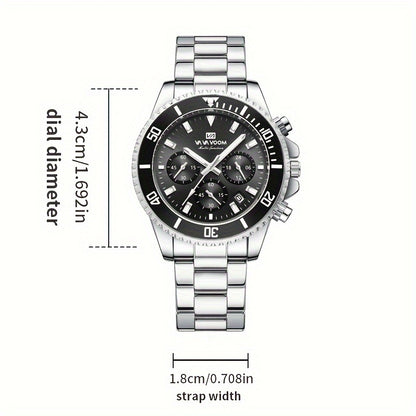 VA VA VOOM Men's Sport Watch with 3D Large Dial, Stainless Steel Band, 24Hr Chronograph, Dual Time, Calendar, Stopwatch & High Quality - Quartz Movement for Gym, Outdoor, Business Casual - Ideal Gift, Outdoor Timing Tool, Sle