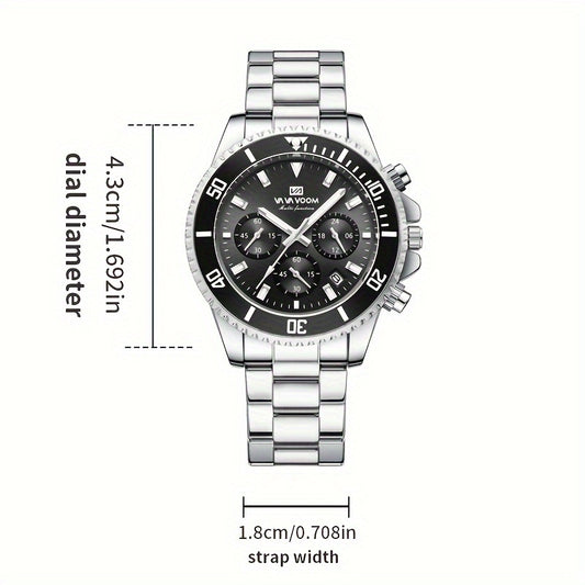 VA VA VOOM Men's Sport Watch with 3D Large Dial, Stainless Steel Band, 24Hr Chronograph, Dual Time, Calendar, Stopwatch & High Quality - Quartz Movement for Gym, Outdoor, Business Casual - Ideal Gift, Outdoor Timing Tool, Sle
