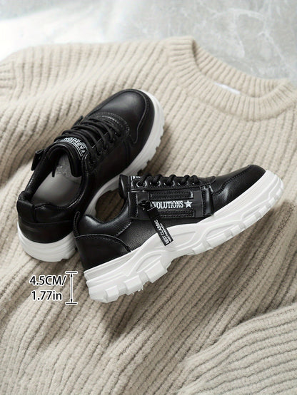Women'S Breathable Knit Sneakers - Lightweight Thick Sole Casual Walking Shoes in White & Black, Synthetic Cover Upper with Rubber Outsole, Lace-Up Low-Top Design for Indoor/Outdoor, Travel, Beach & Shopping - Cute Gift for M