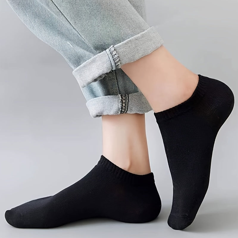Black and White 10/30 Pairs of Socks - WQ - Unisex Simple Solid Color Versatile Short Socks for Spring and Summer