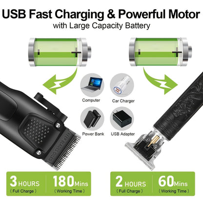 Men's Hair Clipper Set, Digital Display Rechargeable Hairdresser with USB Port, ABS Body, Professional Haircutting Kit, Bathroom Supplies Bathroom Haircutting Tool Set Shaving Razor Set Ideal Gift for Fathers, Holiday Gift