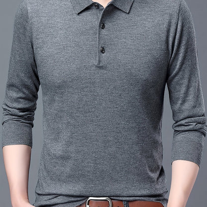 Men's 6% Wool Blend Thermal Long Sleeve Sweater Shirt - Anti-Pilling Casual Button-Up Collar Top for Layering, Soft Warm Pullover for Spring Fall Winter Outdoor & Casual Attire, Antipilling Fabric