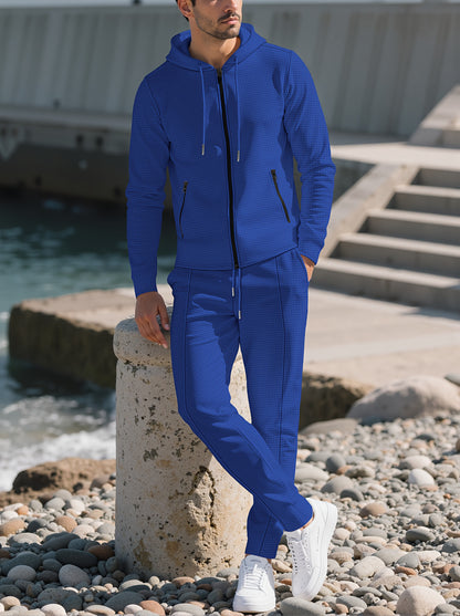New Style Autumn Men's 2pcs Set, Casual Hooded Long Sleeve Zip-Up Sweatshirt and Drawstring Jogger Pants with Pockets, All-Season Outfit for Men